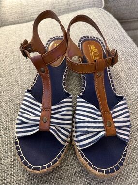 NEW Cliffs by White Mountain Nautical Navy/White T-Strap Espadrille Sandal 10